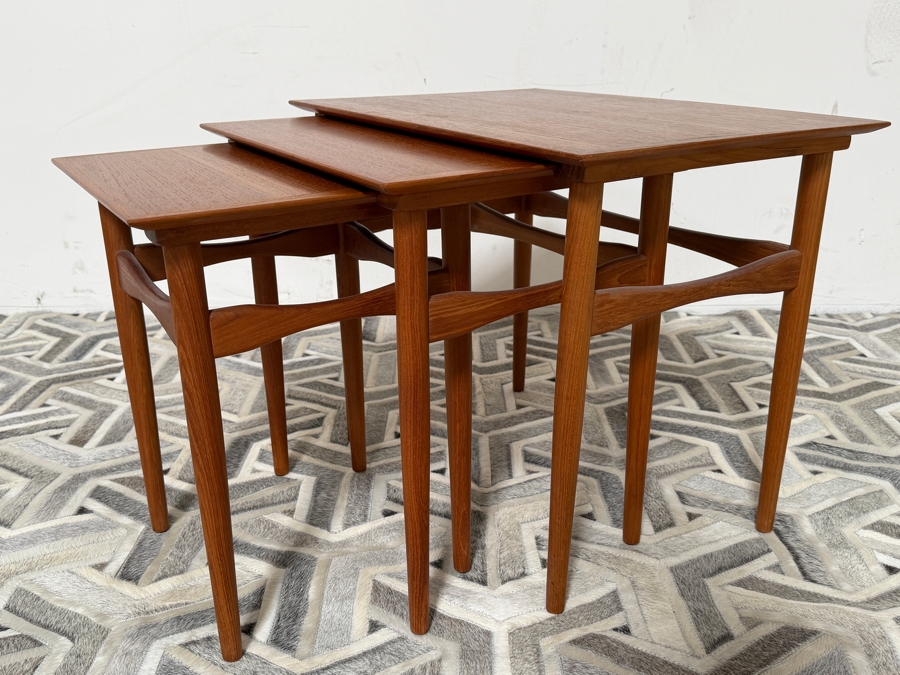 Mid-Century Modern Teak Nesting Tables Designed By Poul Hundevad For Fabian in Denmark 23W X 16D X 19H [Photo 3]