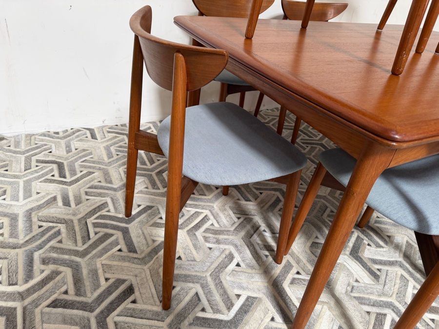 Danish Mid-Century Modern Teak Harry Ostergaard For Randers Mobelfabrik Extension Dining Table With 8 Matching Chairs - Table Measures 41W X 59L (105.5L Extended) X 29H [Photo 7]