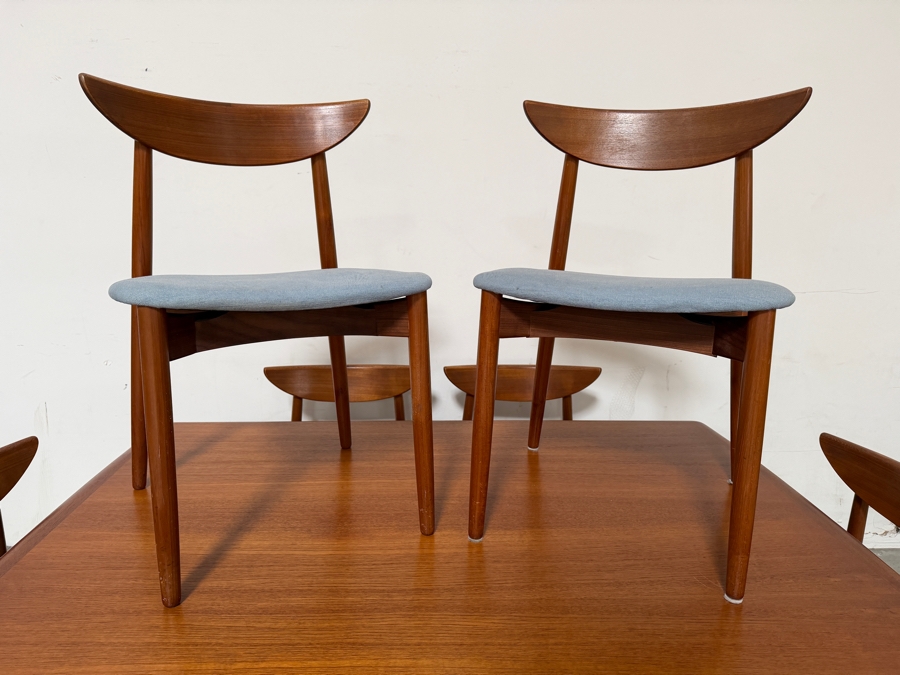 Danish Mid-Century Modern Teak Harry Ostergaard For Randers Mobelfabrik Extension Dining Table With 8 Matching Chairs - Table Measures 41W X 59L (105.5L Extended) X 29H [Photo 5]