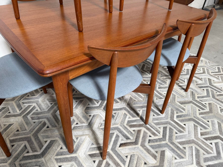 Danish Mid-Century Modern Teak Harry Ostergaard For Randers Mobelfabrik Extension Dining Table With 8 Matching Chairs - Table Measures 41W X 59L (105.5L Extended) X 29H [Photo 6]