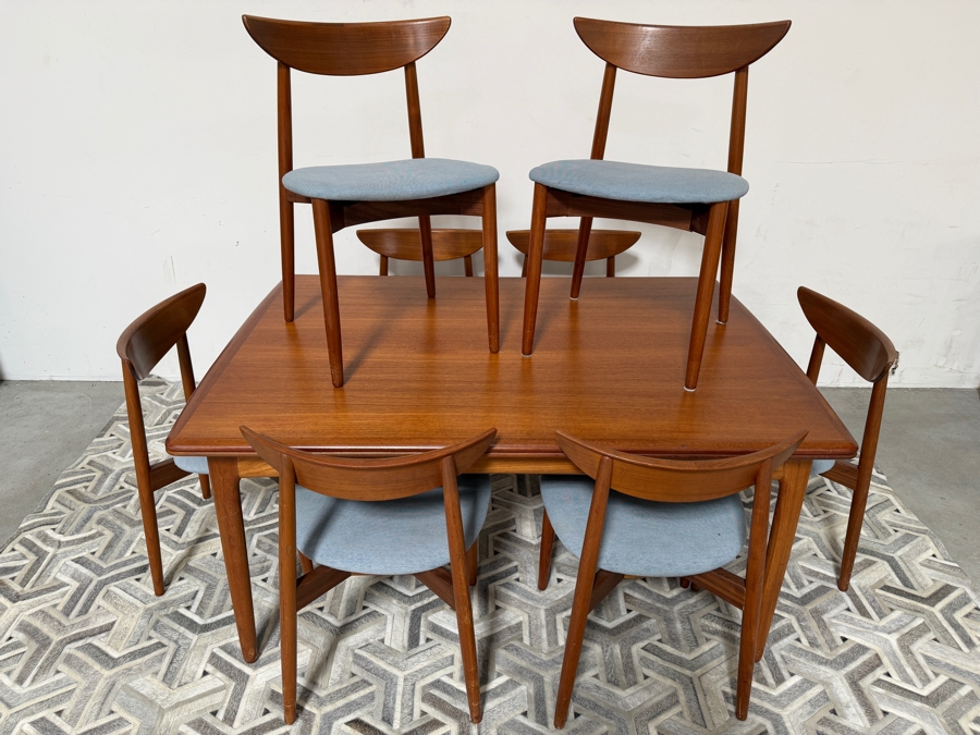Danish Mid-Century Modern Teak Harry Ostergaard For Randers Mobelfabrik Extension Dining Table With 8 Matching Chairs - Table Measures 41W X 59L (105.5L Extended) X 29H [Photo 3]