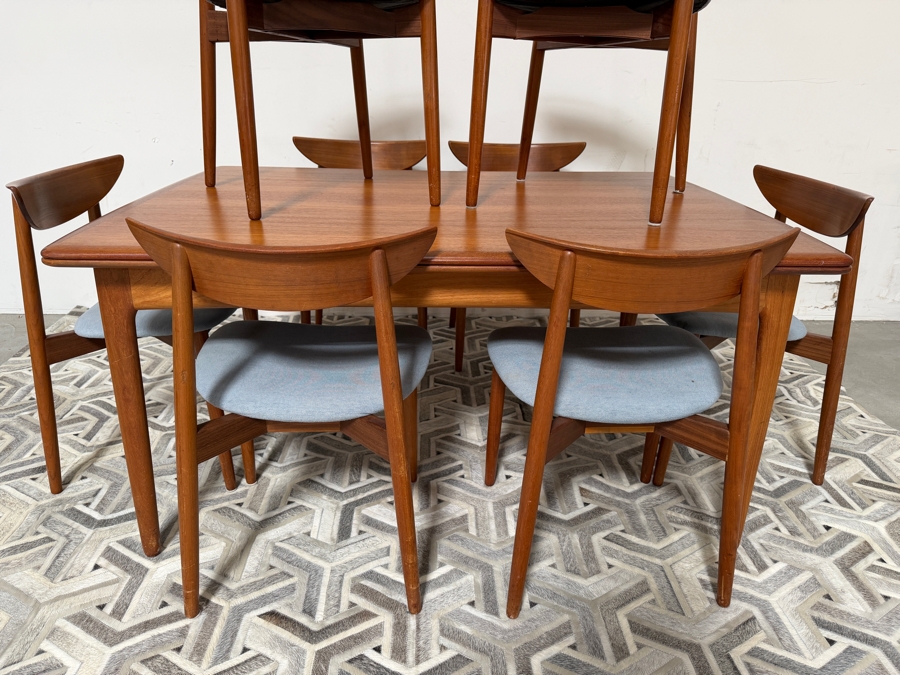 Danish Mid-Century Modern Teak Harry Ostergaard For Randers Mobelfabrik Extension Dining Table With 8 Matching Chairs - Table Measures 41W X 59L (105.5L Extended) X 29H [Photo 4]