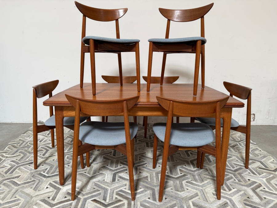 Danish Mid-Century Modern Teak Harry Ostergaard For Randers Mobelfabrik Extension Dining Table With 8 Matching Chairs - Table Measures 41W X 59L (105.5L Extended) X 29H [Photo 2]