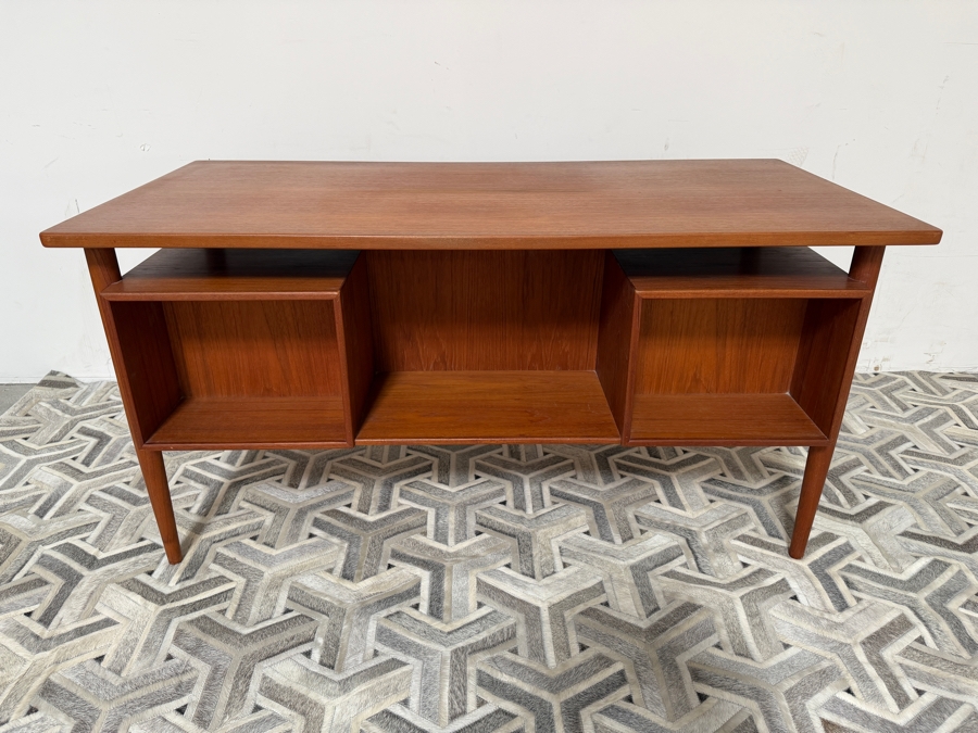 Danish Mid-Century Modern Teak Freestanding Desk By Arne Vodder For Sibast With Shelving In Back Of Desk 57W X 27.5D X 29H [Photo 13]