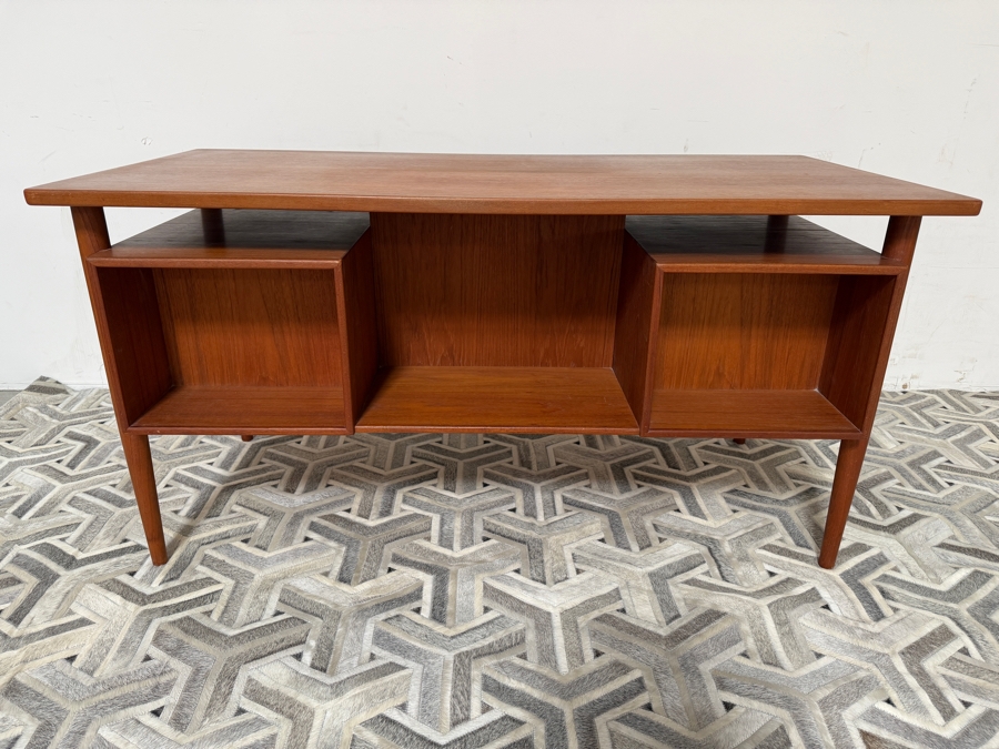 Danish Mid-Century Modern Teak Freestanding Desk By Arne Vodder For Sibast With Shelving In Back Of Desk 57W X 27.5D X 29H [Photo 12]