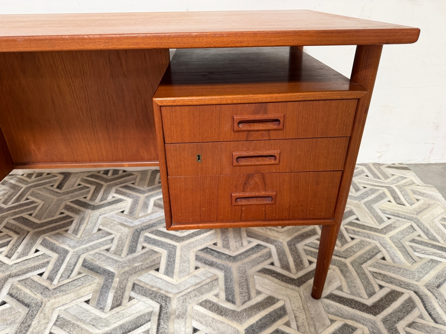 Danish Mid-Century Modern Teak Freestanding Desk By Arne Vodder For Sibast With Shelving In Back Of Desk 57W X 27.5D X 29H [Photo 5]
