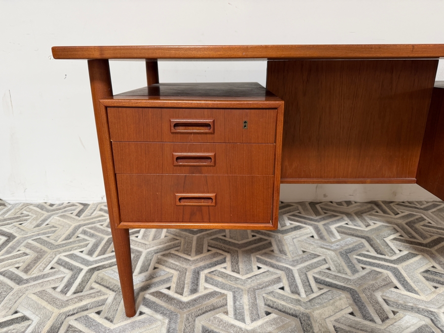 Danish Mid-Century Modern Teak Freestanding Desk By Arne Vodder For Sibast With Shelving In Back Of Desk 57W X 27.5D X 29H [Photo 4]