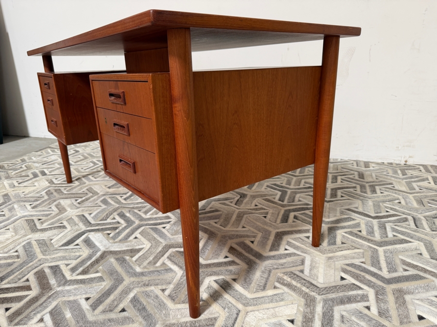 Danish Mid-Century Modern Teak Freestanding Desk By Arne Vodder For Sibast With Shelving In Back Of Desk 57W X 27.5D X 29H [Photo 10]