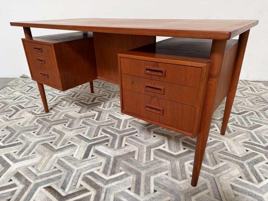 Danish Mid-Century Modern Teak Freestanding Desk By Arne Vodder For Sibast With Shelving In Back Of Desk 57W X 27.5D X 29H [Photo 9]