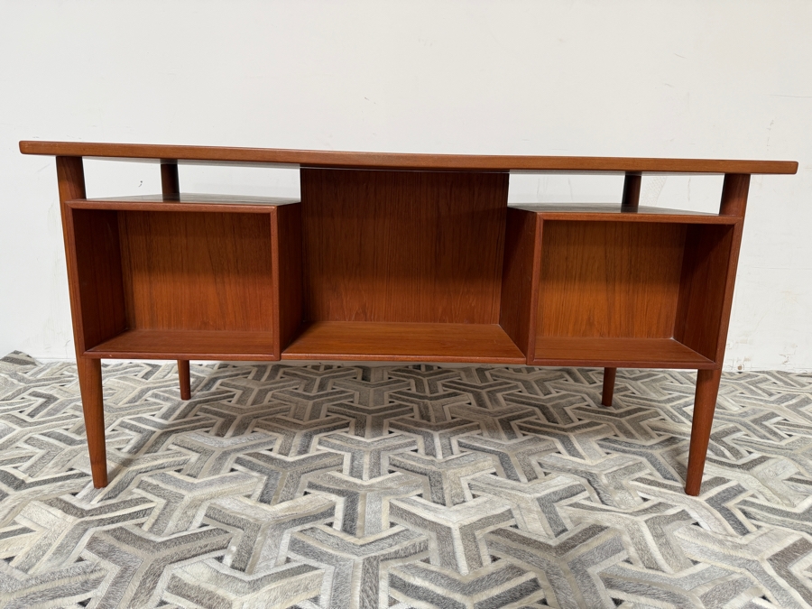 Danish Mid-Century Modern Teak Freestanding Desk By Arne Vodder For Sibast With Shelving In Back Of Desk 57W X 27.5D X 29H [Photo 11]