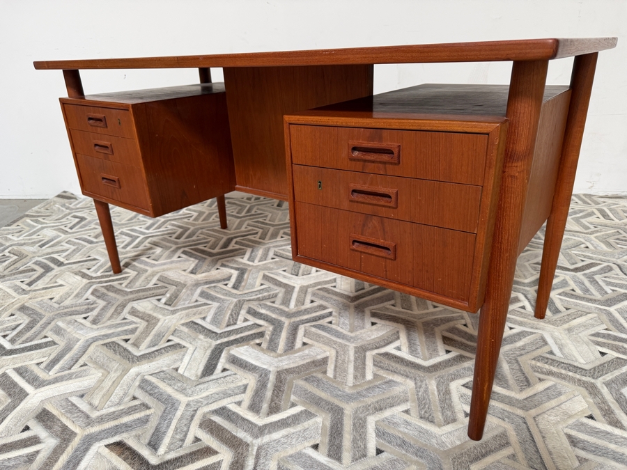 Danish Mid-Century Modern Teak Freestanding Desk By Arne Vodder For Sibast With Shelving In Back Of Desk 57W X 27.5D X 29H [Photo 8]