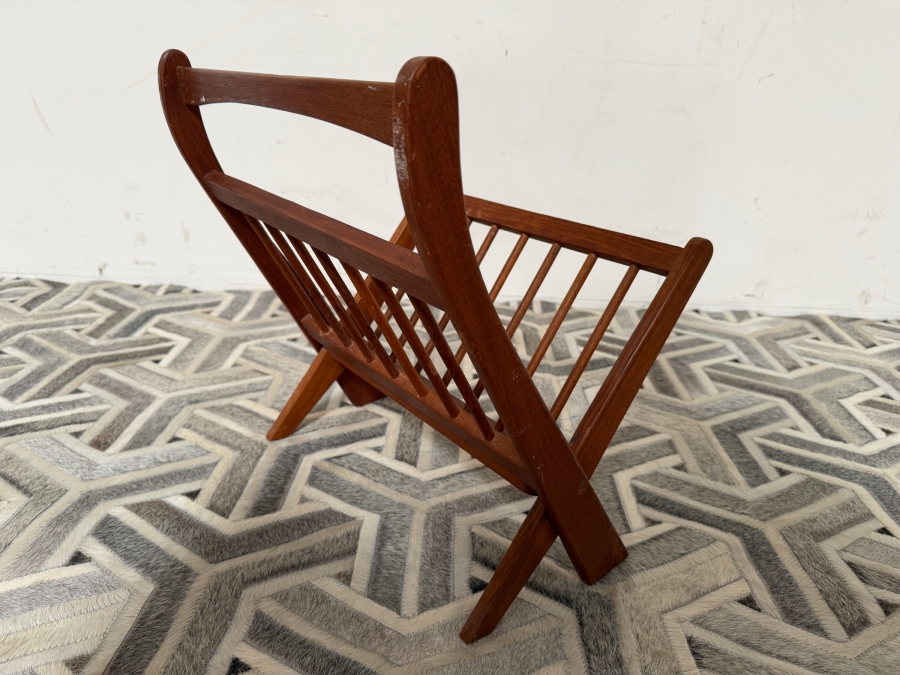Vintage 1960s Mid-Century Modern Danish Style Teak Folding Magazine Rack 17W X 18H [Photo 2]
