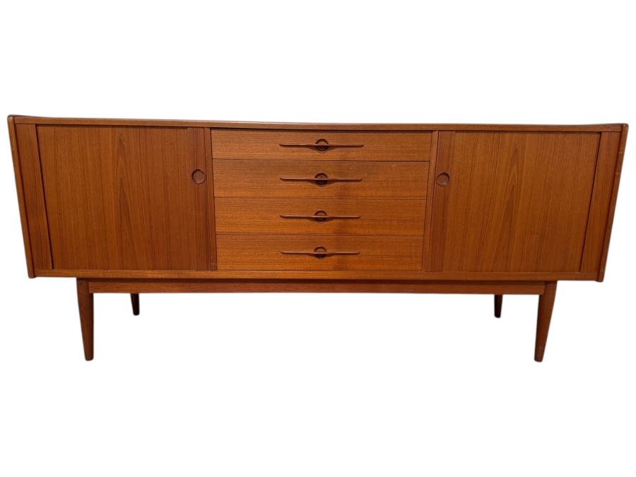 Harry Ostergaard For Randers Mobelfabrik Mid-Century Modern Teak Tambour Door Credenza 72W X 19D X 31H