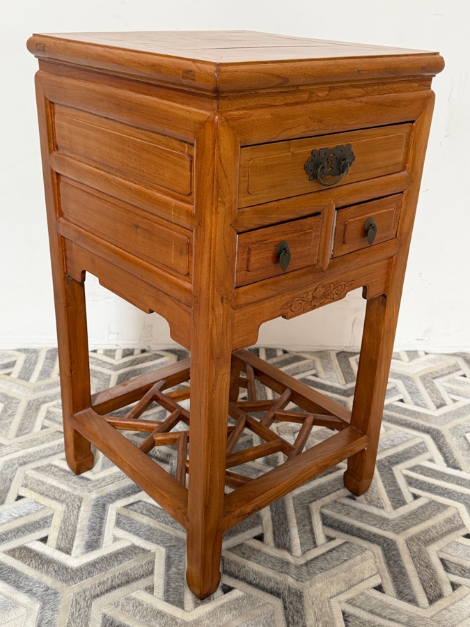 Vintage Chinese Elmwood Side Table 17W X 17D X 31.5H [Photo 8]