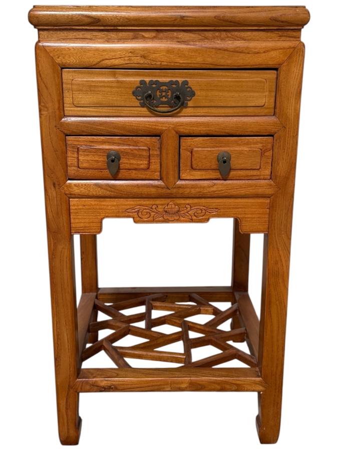 Vintage Chinese Elmwood Side Table 17W X 17D X 31.5H