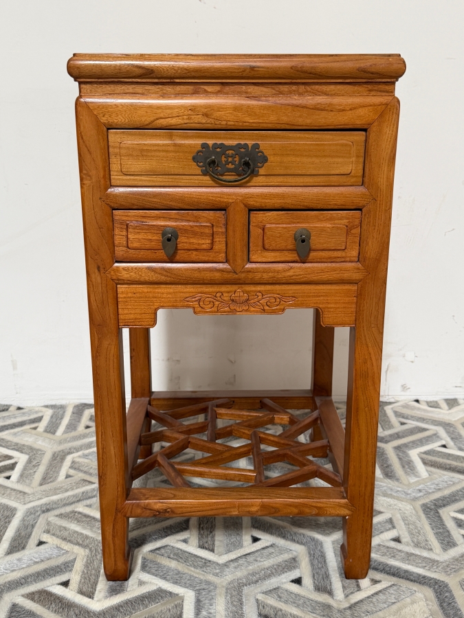 Vintage Chinese Elmwood Side Table 17W X 17D X 31.5H [Photo 2]