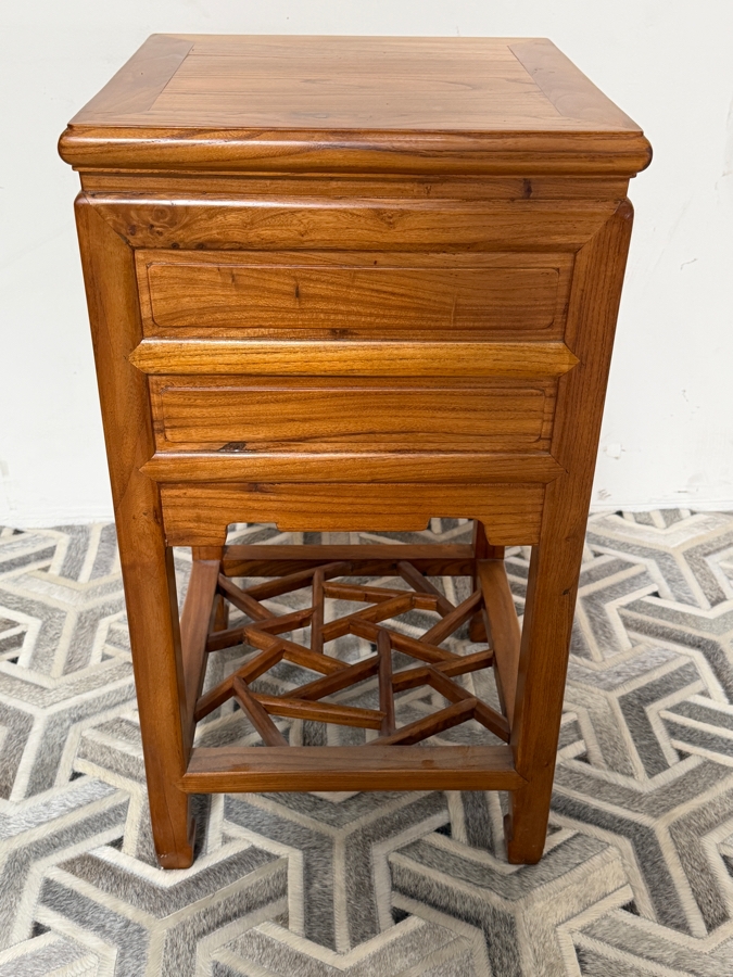 Vintage Chinese Elmwood Side Table 17W X 17D X 31.5H [Photo 9]