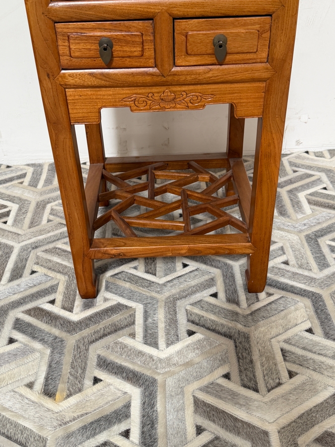 Vintage Chinese Elmwood Side Table 17W X 17D X 31.5H [Photo 4]