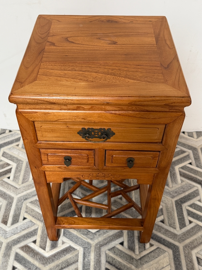 Vintage Chinese Elmwood Side Table 17W X 17D X 31.5H [Photo 3]