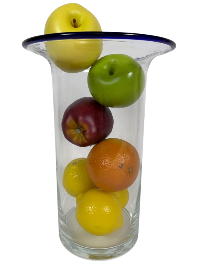 Glass Vase Filled With Realistic Faux Fruit Made In Mexico 12H