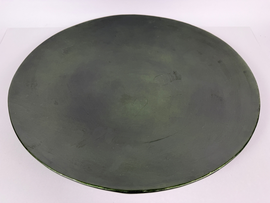 Crate & Barrel 18' Bamboo Green Lacquer Platter With Realistic Faux Fruit Made In Mexico [Photo 6]