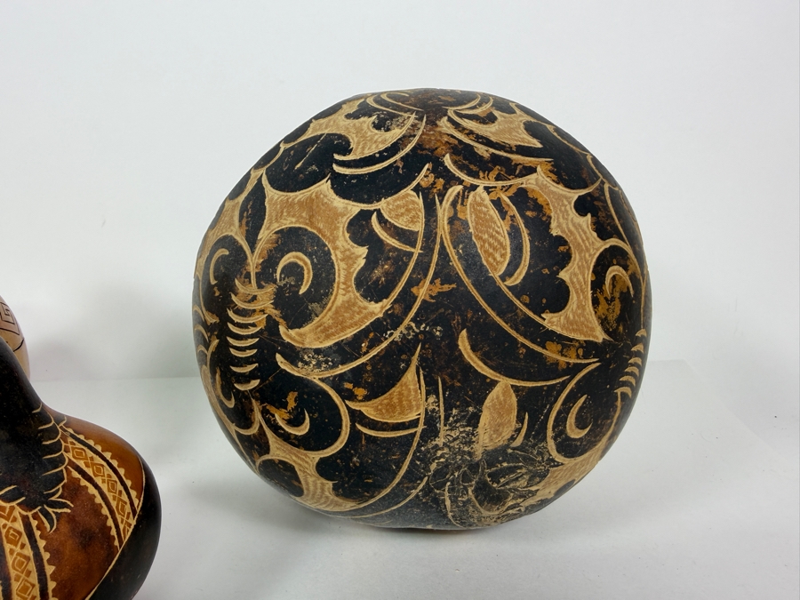 (3) Hand Carved Gourds 4.25'H - 8'H [Photo 6]