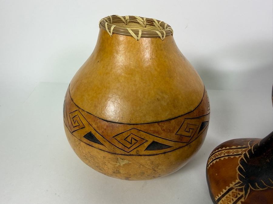 (3) Hand Carved Gourds 4.25'H - 8'H [Photo 4]
