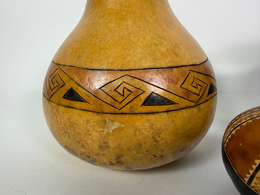 (3) Hand Carved Gourds 4.25'H - 8'H [Photo 3]