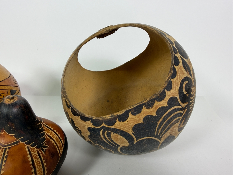 (3) Hand Carved Gourds 4.25'H - 8'H [Photo 5]