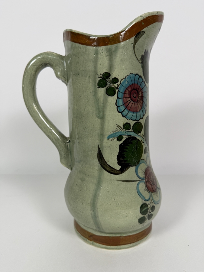 Vintage Mexican Tonala Pottery Pitcher Hand-Painted With Floral Designs 12H [Photo 3]