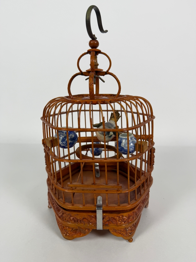 Small Vintage Chinese Bamboo And Wood Bird Cage 10H [Photo 7]