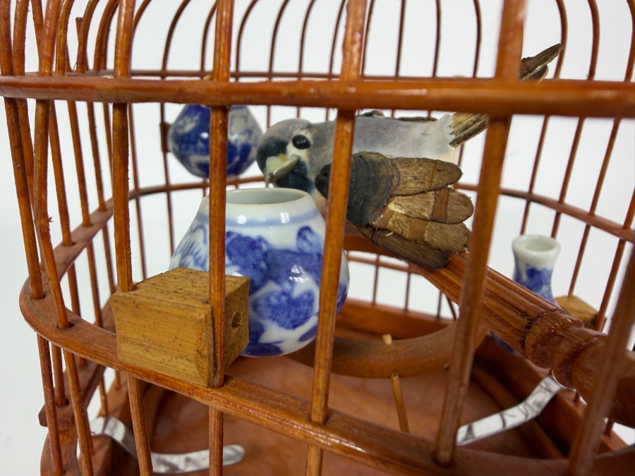 Small Vintage Chinese Bamboo And Wood Bird Cage 10H [Photo 4]
