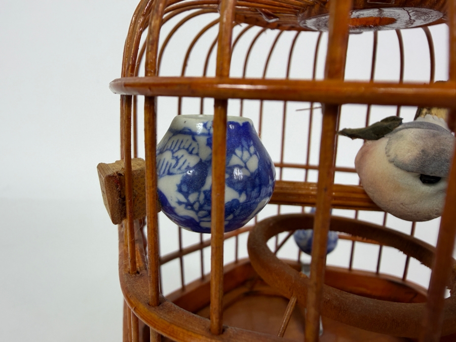 Small Vintage Chinese Bamboo And Wood Bird Cage 10H [Photo 6]