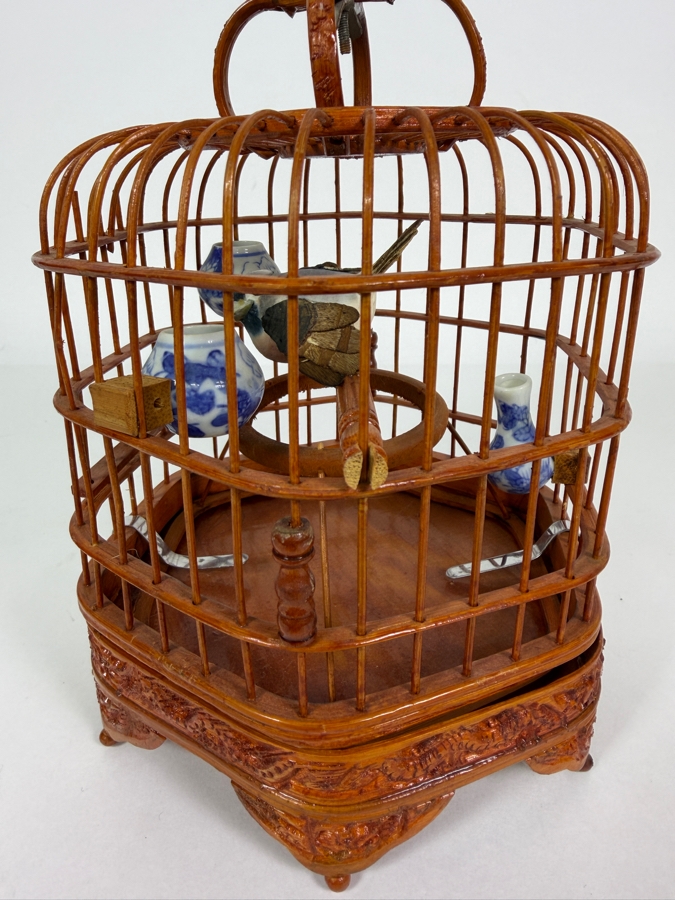Small Vintage Chinese Bamboo And Wood Bird Cage 10H [Photo 2]