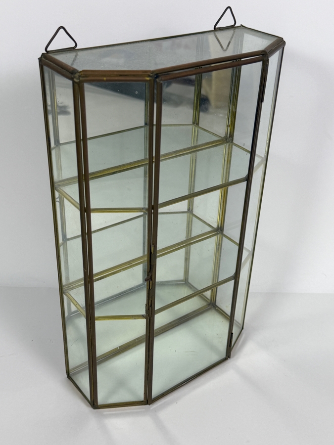 Vintage Brass And Glass Tabletop / Wall Curio Cabinet With Mirrored Back 7W X 12H [Photo 2]