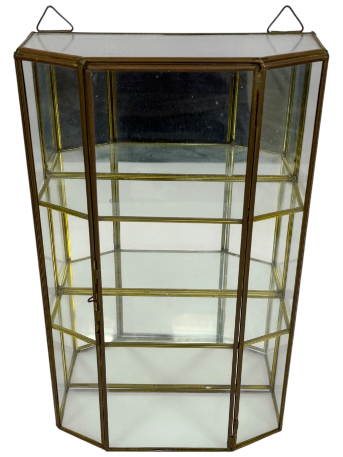 Vintage Brass And Glass Tabletop / Wall Curio Cabinet With Mirrored Back 7W X 12H
