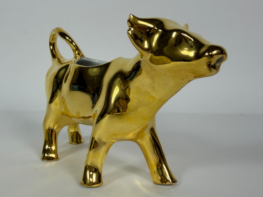  Chamart France Porcelain Cow Creamer With A 22K Gold Plated Finish 7W X 4.5H [Photo 2]