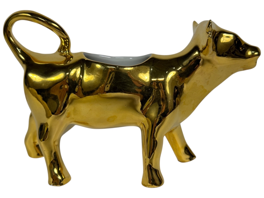  Chamart France Porcelain Cow Creamer With A 22K Gold Plated Finish 7W X 4.5H