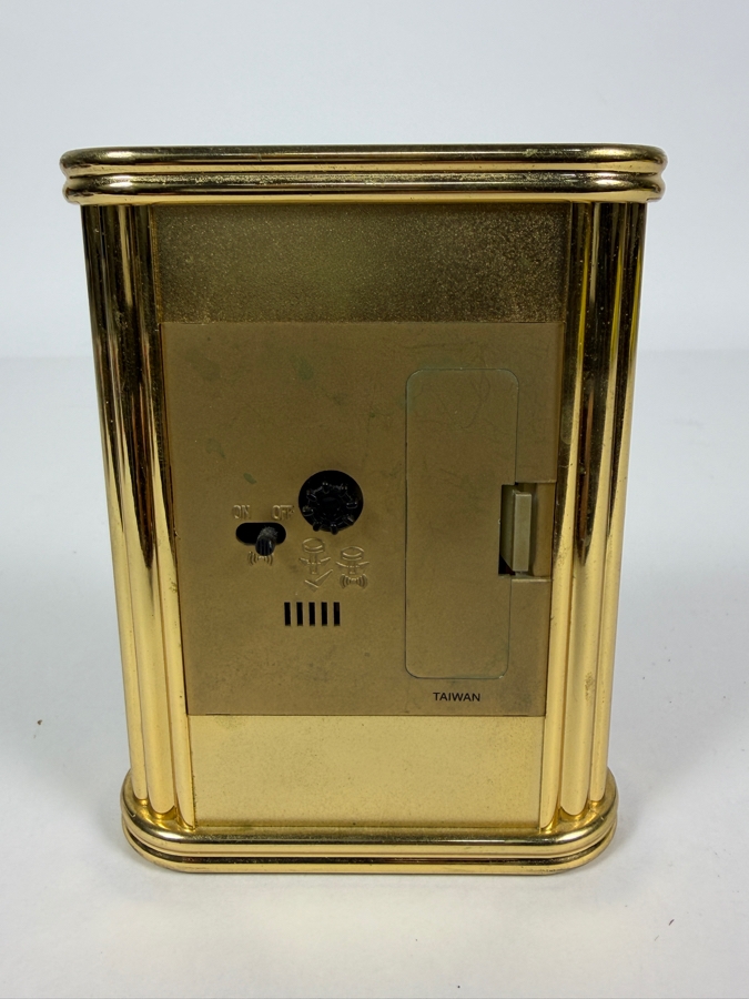 Vintage Bulova Quartz Brass Columns Blue Faux Marble Desk Carriage Clock, 4.75'H [Photo 3]