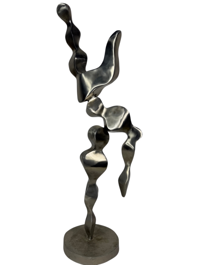 Vintage 1992 Natalia Bartlett Signed Abstract Brutalist Metal Dancer Sculpture, 22'H