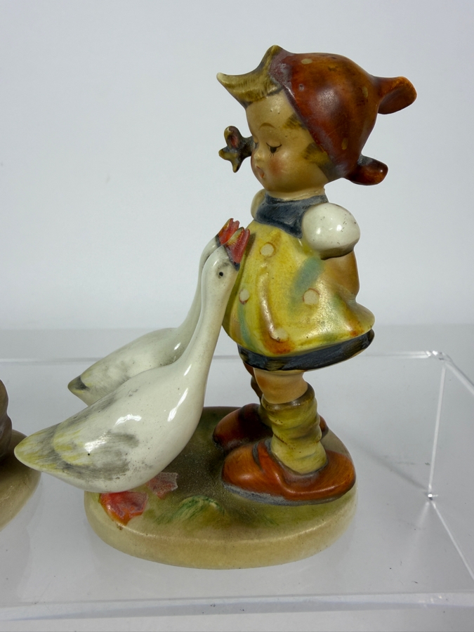 Vintage Goebel Hummel Style Wayside Harmony Boy And Goose Girl Ceramic Figurines Pair 3' - 4'H [Photo 2]