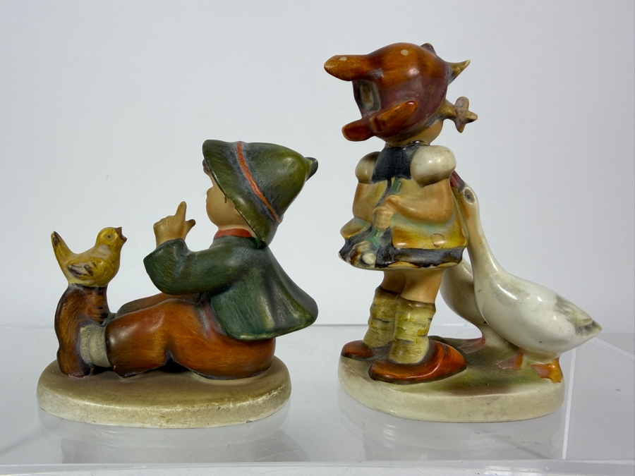 Vintage Goebel Hummel Style Wayside Harmony Boy And Goose Girl Ceramic Figurines Pair 3' - 4'H [Photo 4]