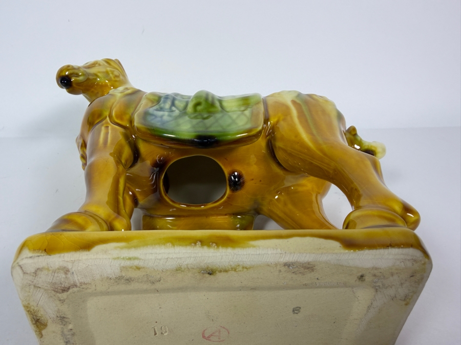 Vintage Chinese Tang Dynasty Style Sancai Amber Green Glaze Porcelain Horse Figurine 10.5'H [Photo 6]