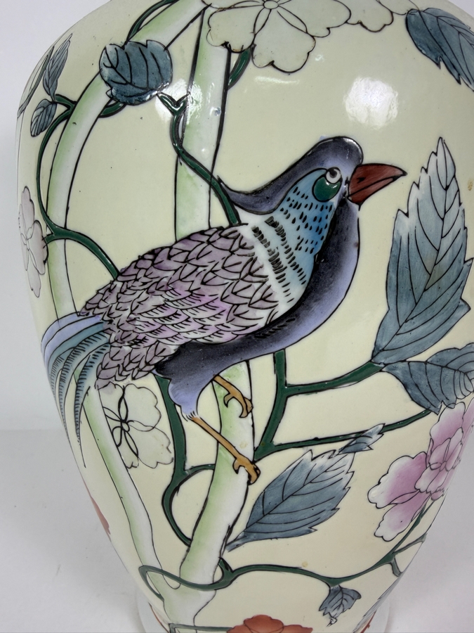Vintage Chinese Qianlong Nian Zhi Pastel Macau Style Birds And Floral Porcelain Vase, 12.5'H [Photo 2]