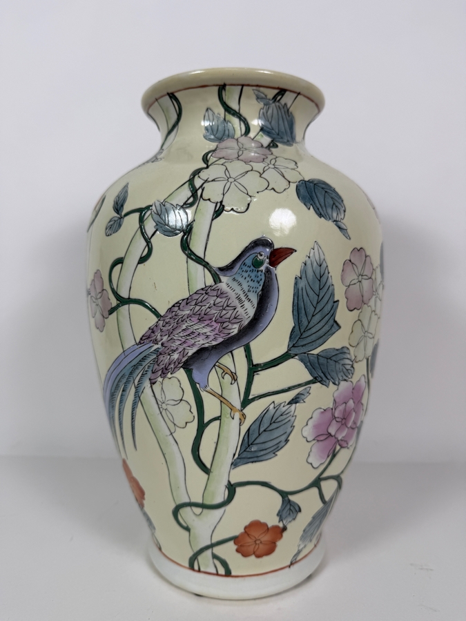 Vintage Chinese Qianlong Nian Zhi Pastel Macau Style Birds And Floral Porcelain Vase, 12.5'H [Photo 3]