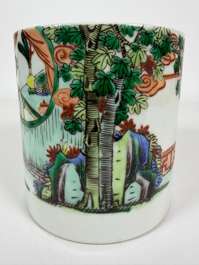 Vintage Chinese Famille Rose Scholar On Horseback Porcelain Brush Pot, 5.25'H [Photo 3]