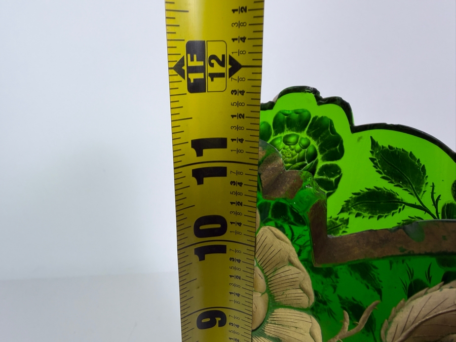 Vintage Bohemian Emerald Green Glass Art Nouveau Gold Gilt Rose Flower Vase, 11.5'H [Photo 9]