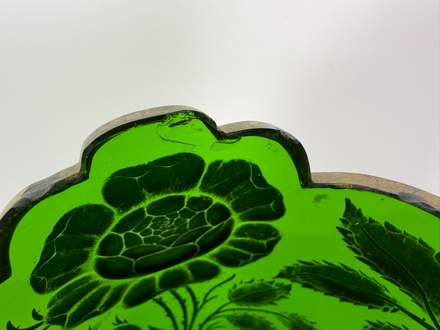 Vintage Bohemian Emerald Green Glass Art Nouveau Gold Gilt Rose Flower Vase, 11.5'H [Photo 5]