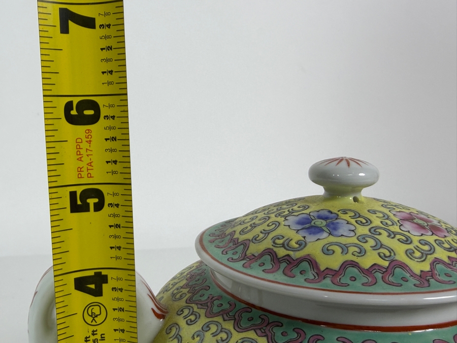 Vintage Chinese Qianlong Nian Zhi Famille Rose Yellow Ground Geisha Porcelain Teapot, 5'H [Photo 8]