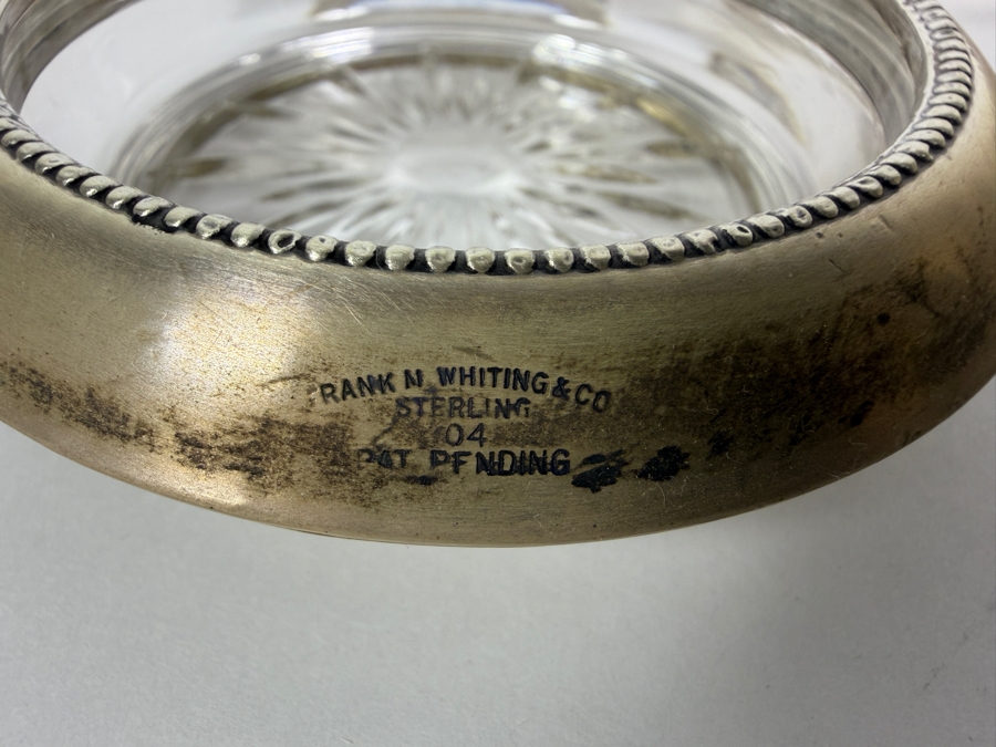 Vintage Frank M. Whiting Sterling Silver Starburst Cut Glass Coasters Set 3.5'W [Photo 4]
